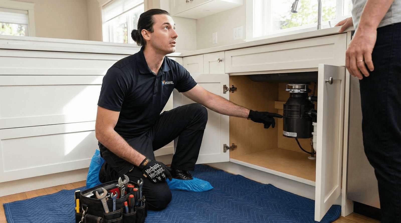 Red Seal technician repairing a garburator in a Vancouver home