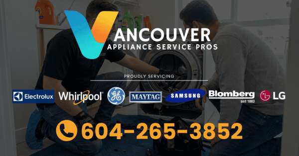 Image showing a Vancouver Appliance Service Pros technician doing appliance repair in Vancouver with a customer and some of the brands serviced by the company.