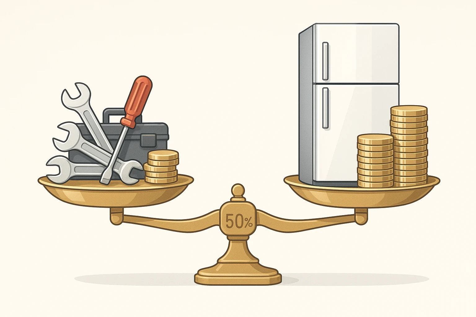 Appliance repair vs replace 50 percent rule concept