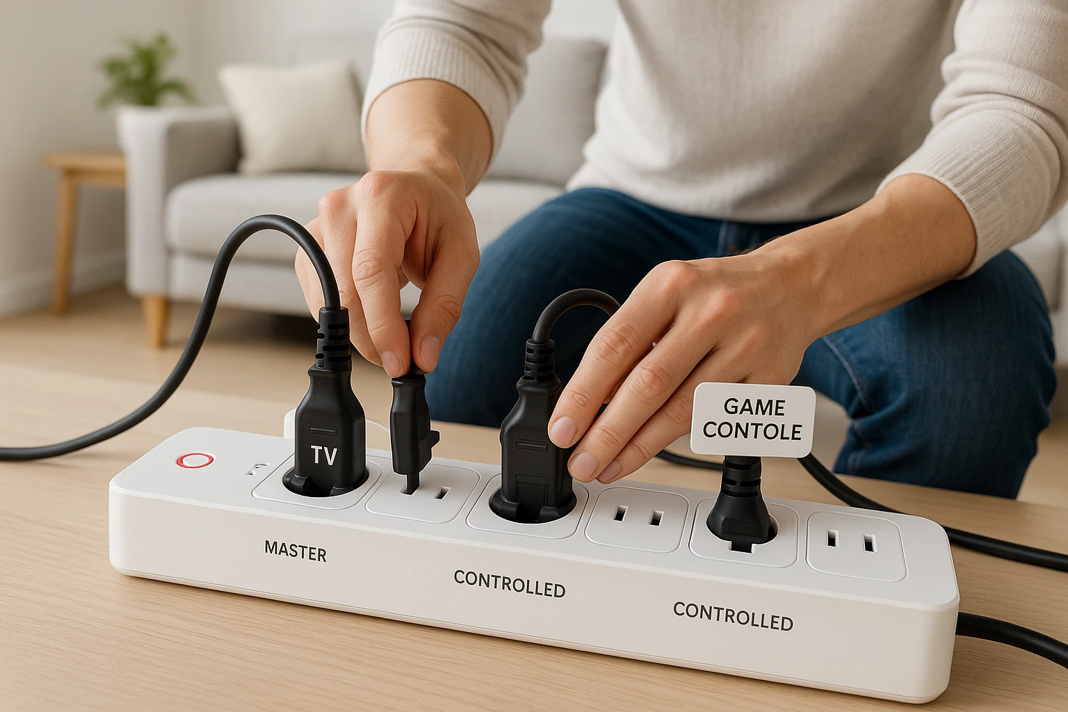 A smart power strip used to save energy from phantom loads