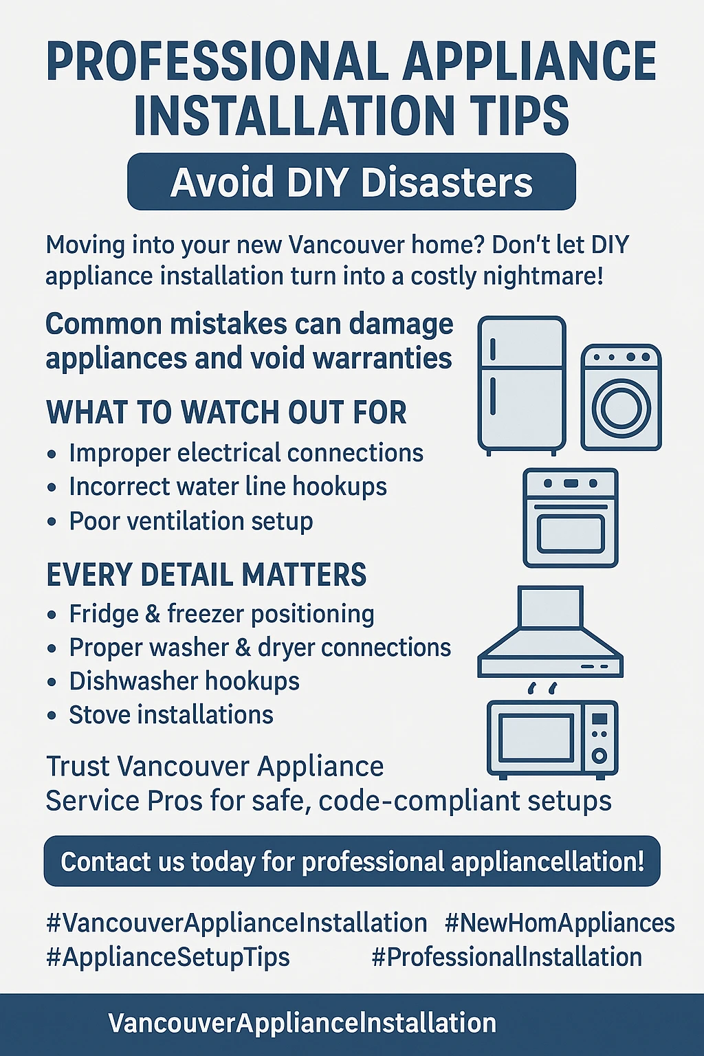 Infographic of key takeaways for appliance installation in Vancouver