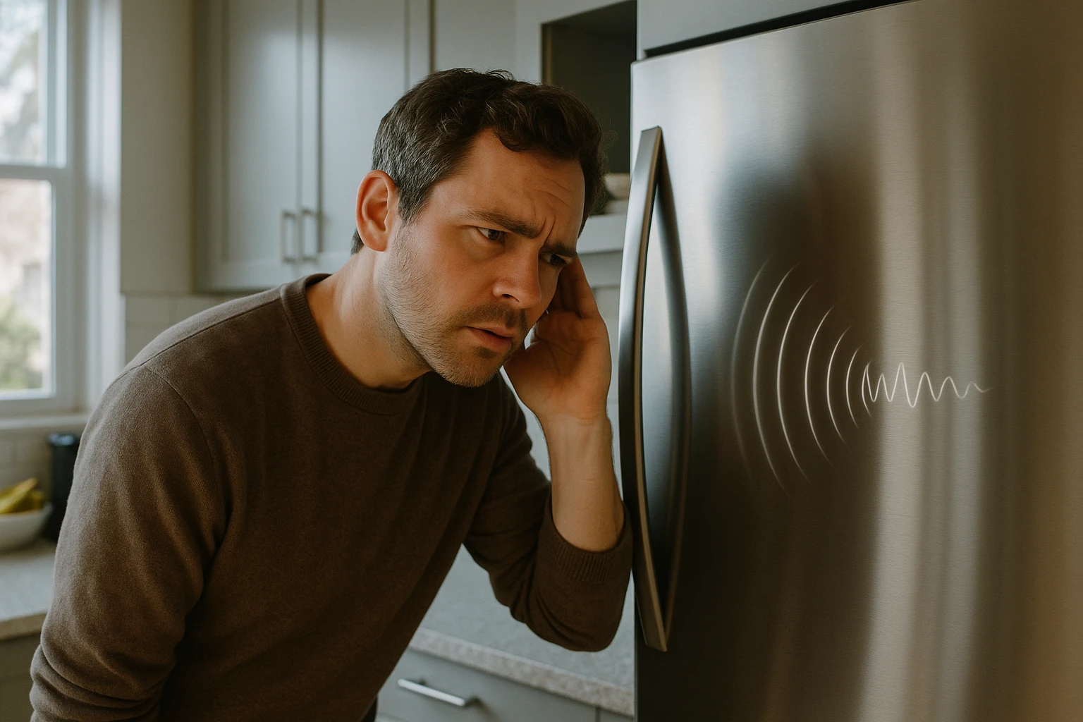 Homeowner listening to a noisy appliance in Vancouver.