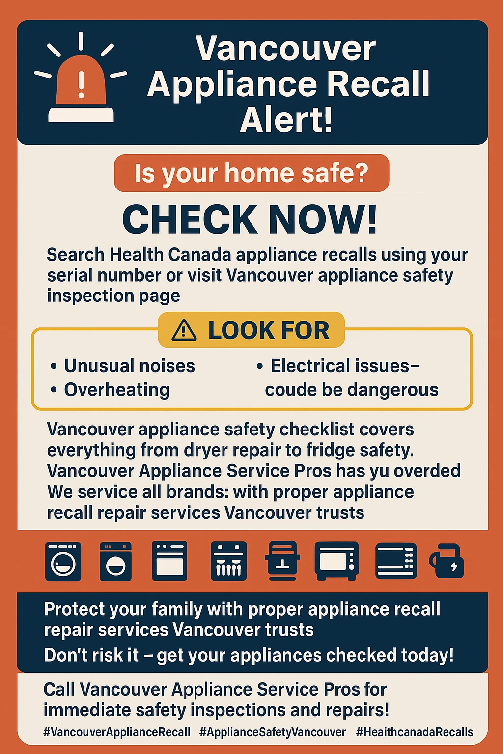 Infographic of key takeaways for Vancouver appliance recalls.