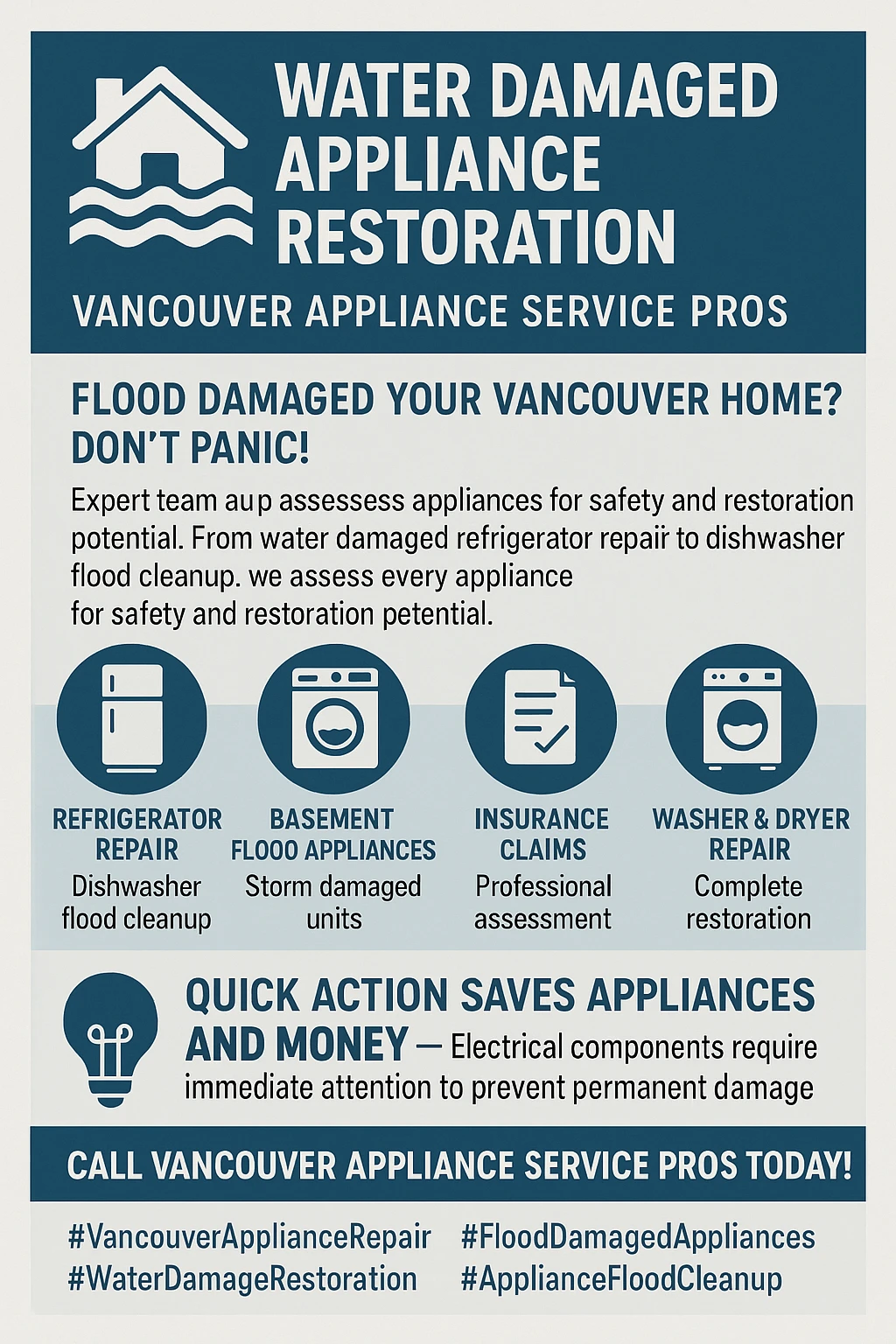 Vancouver appliance water damage repair key takeaways infographic