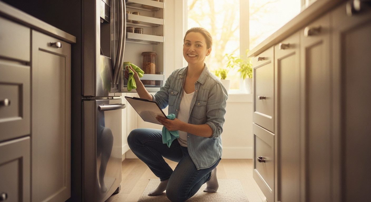 Vancouver homeowner performing spring appliance maintenance.