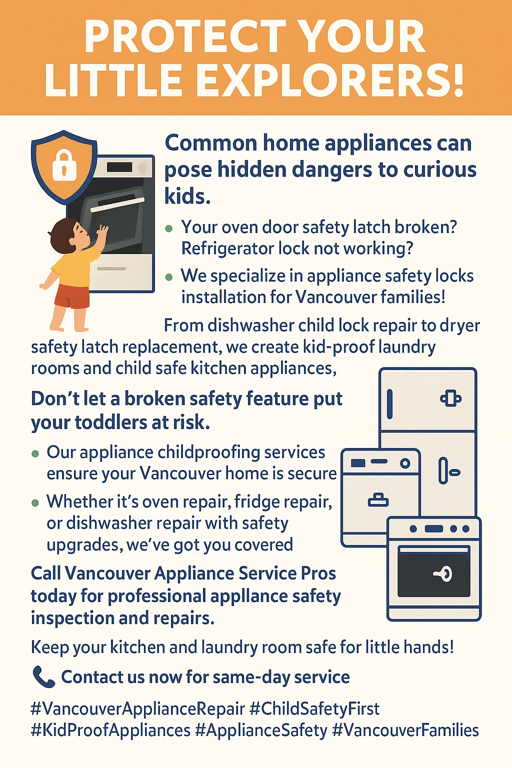 Infographic with key takeaways on appliance child safety in Vancouver