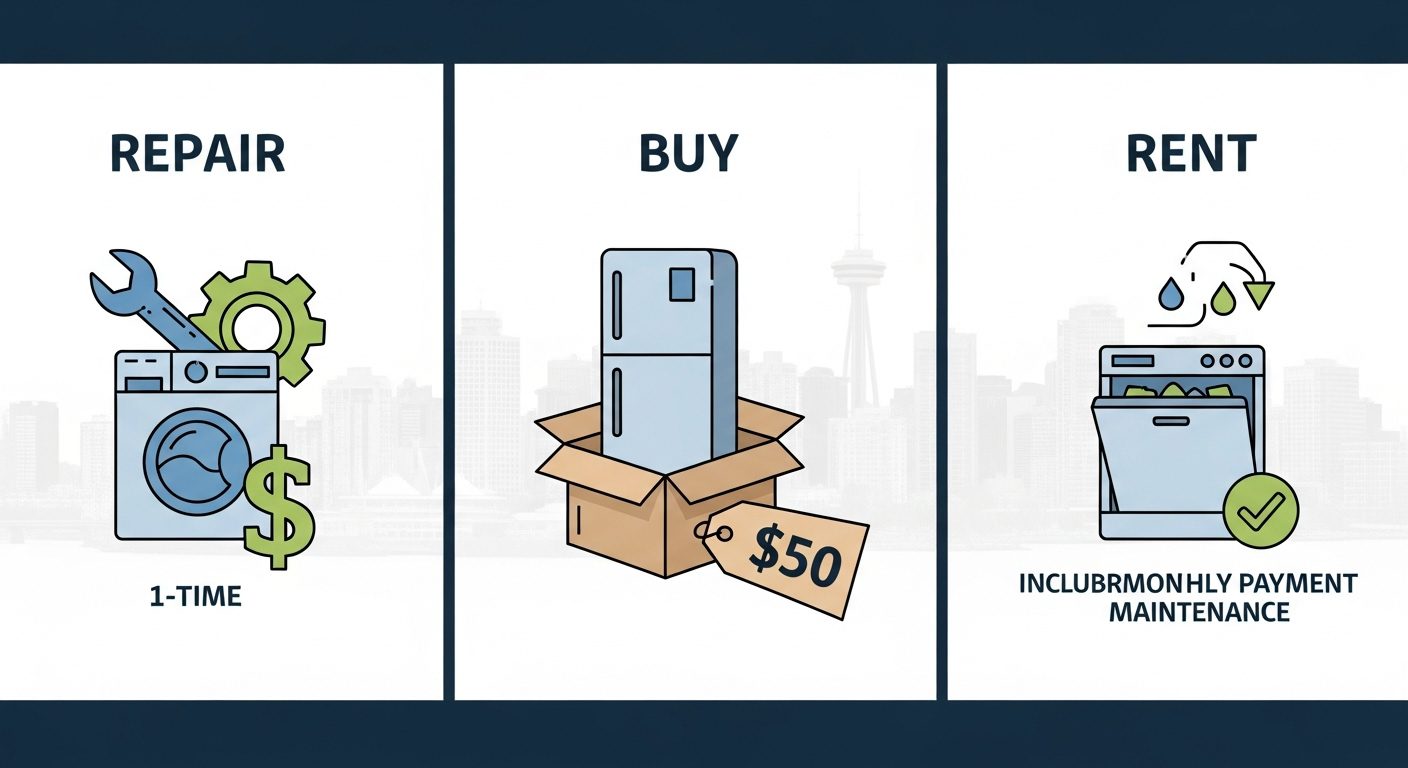 Cost comparison chart for appliance rental vs buying in Vancouver.