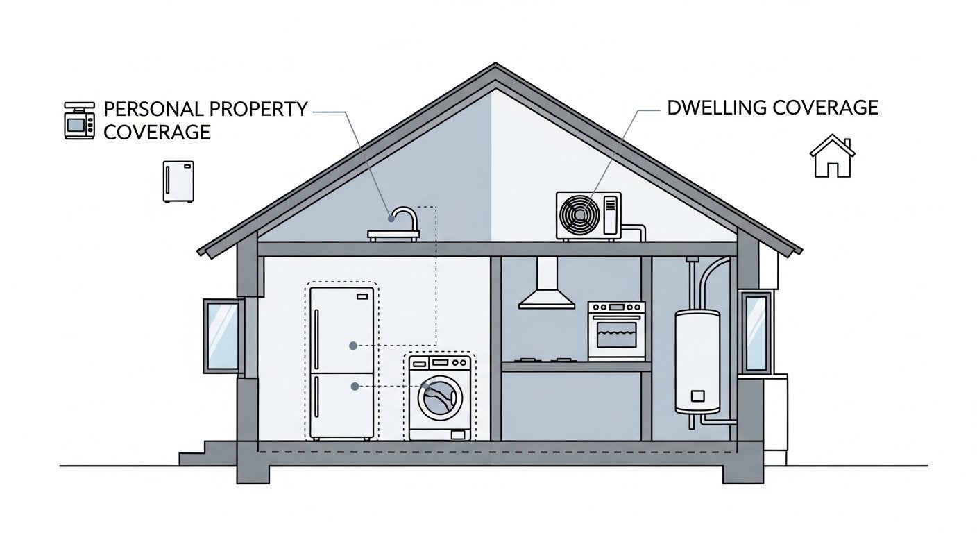 Chart explaining the difference between personal property and dwelling coverage in home insurance