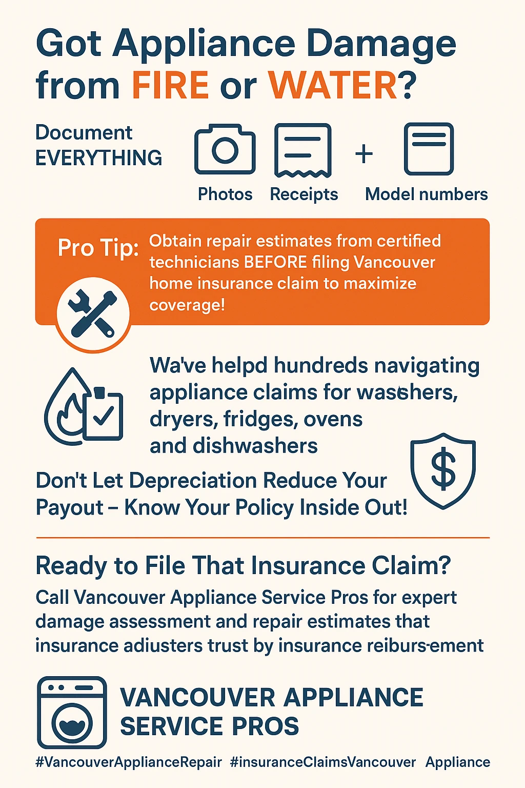 Infographic detailing key takeaways for appliance insurance claims in Vancouver