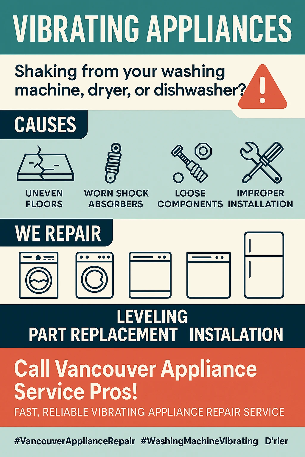 Infographic with key statistics about appliance vibration problems in Vancouver.