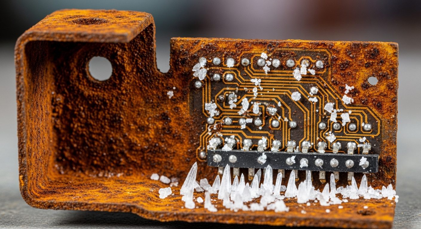Corroded appliance component showing the effects of salt air.