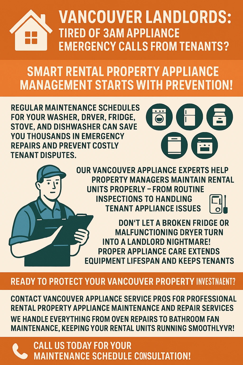 Infographic summarizing key takeaways for Vancouver rental appliance maintenance