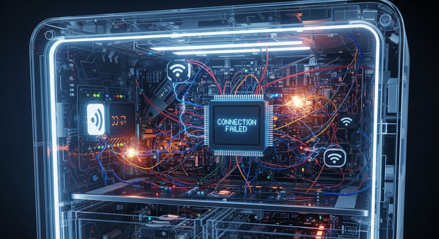 Complex circuitry of a failing smart fridge