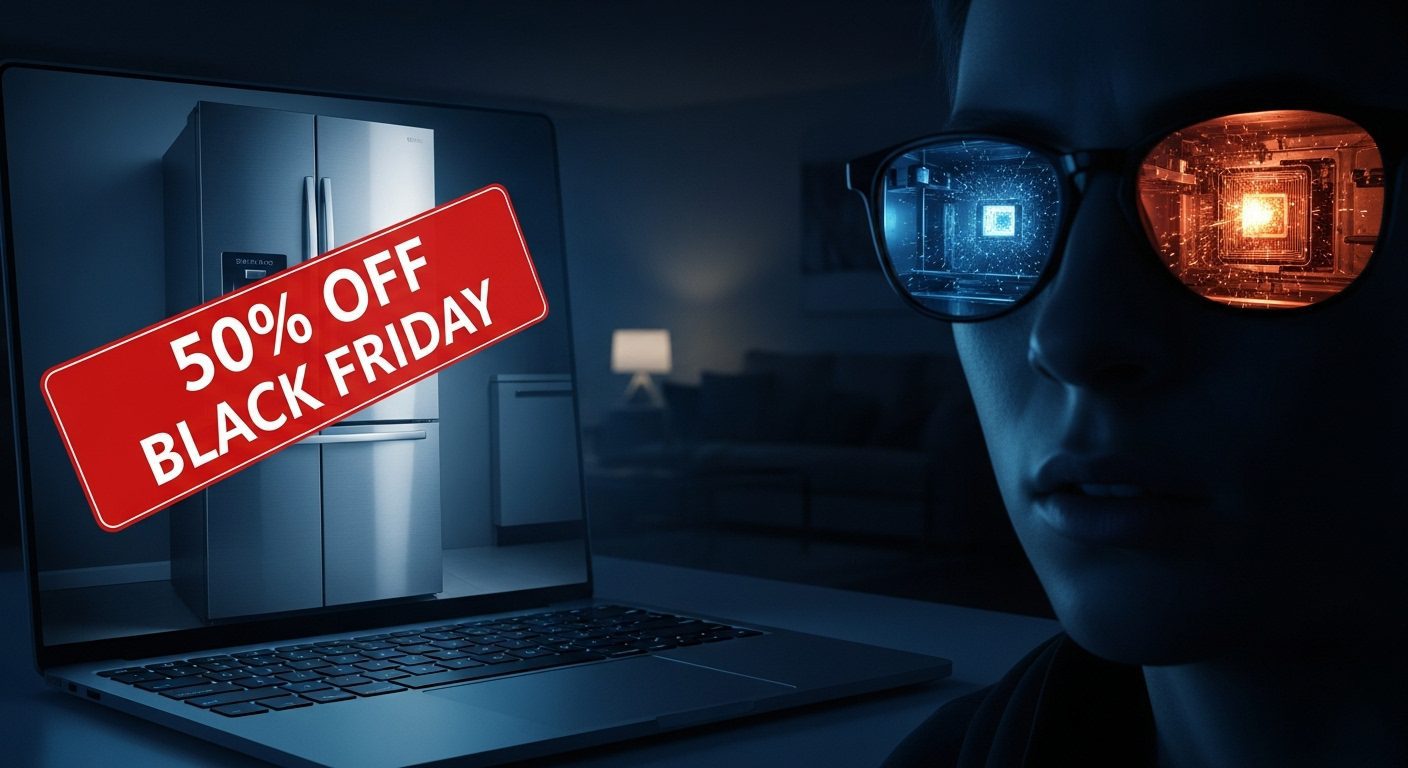 An illustration of a mousetrap baited with a Black Friday appliance sale tag, symbolizing the trap of cheap deals.