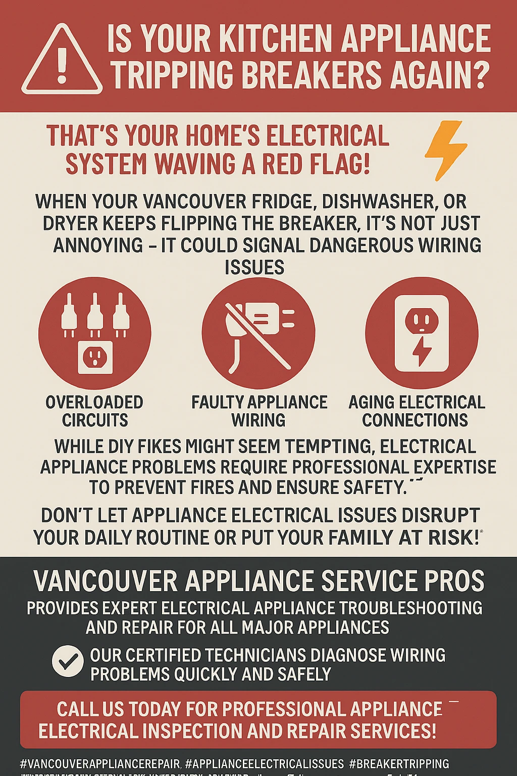 Infographic summarizing the common causes of appliance electrical problems in Vancouver homes.