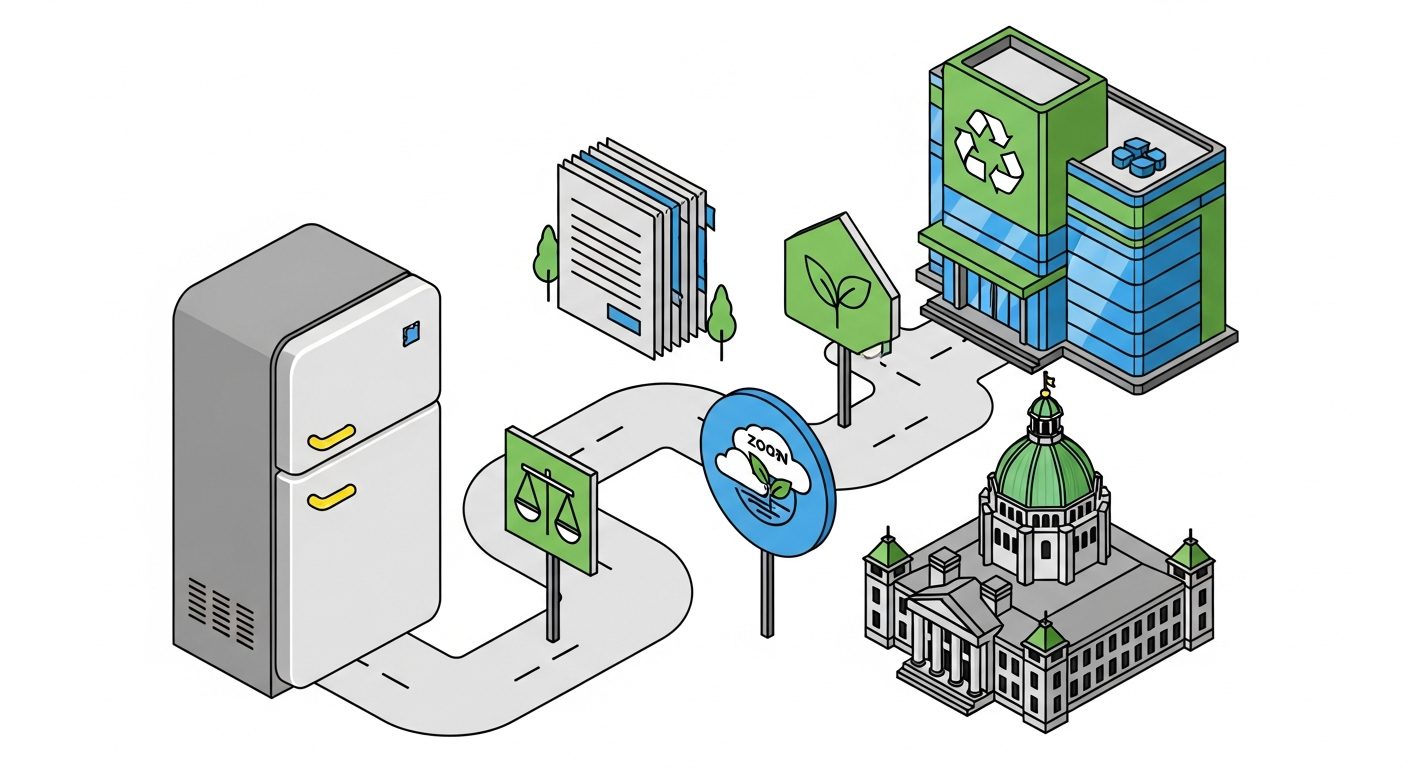 A graphic illustrating how to navigate Vancouver's appliance disposal regulations
