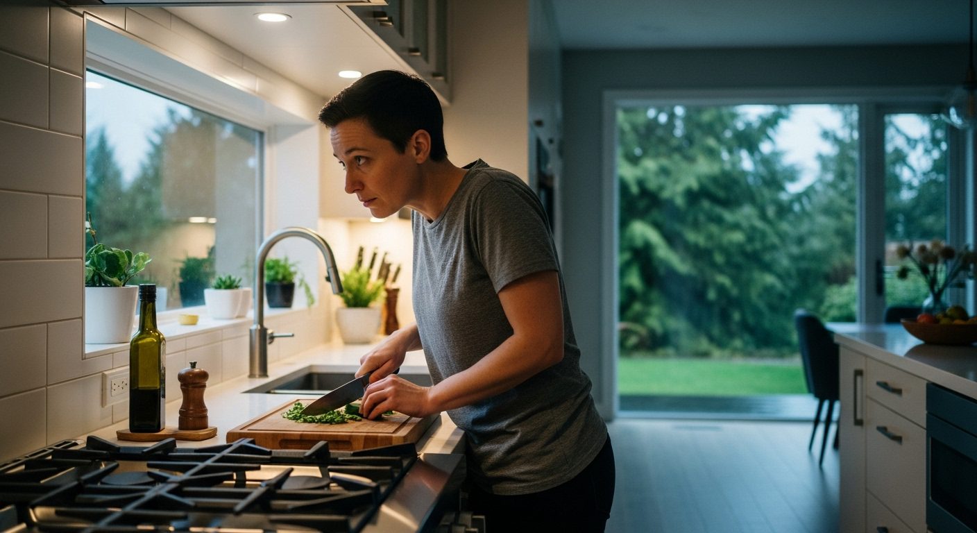 Concerned person smelling a bad odor from a kitchen appliance in Vancouver.