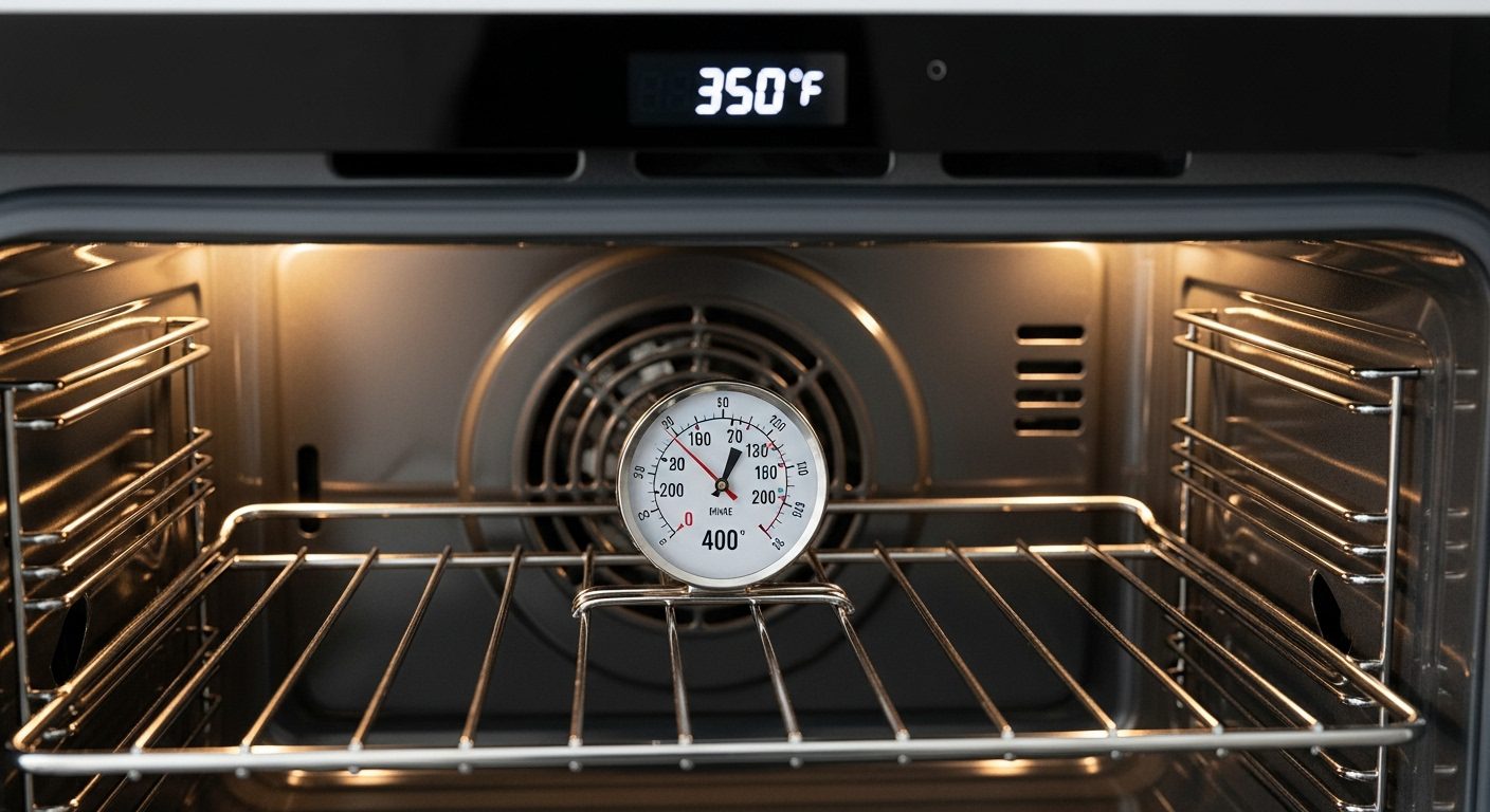 Using a thermometer to test oven temperature calibration