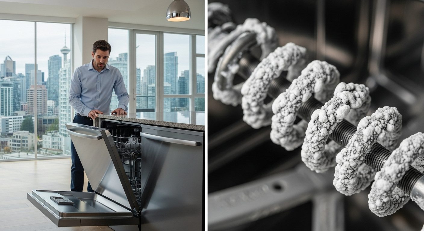 Close-up of a corroded appliance heating element showing mineral damage