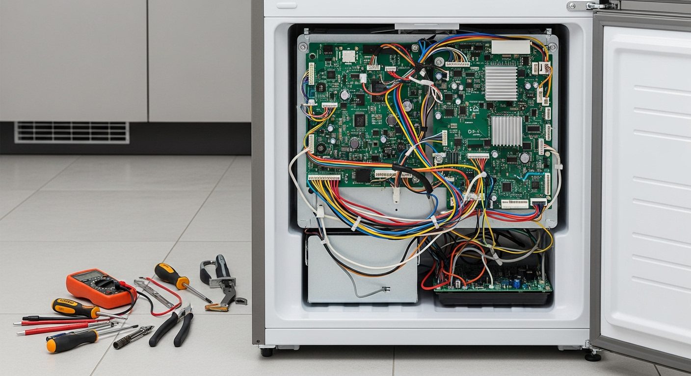 DIY appliance repair tools near a disassembled appliance voiding warranty