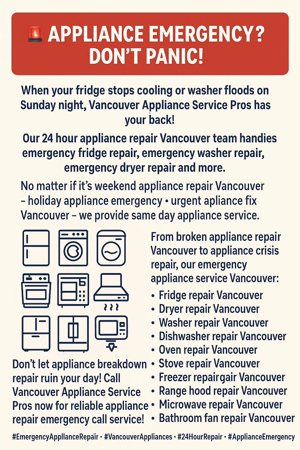 Appliance emergency repair Vancouver key takeaways infographic