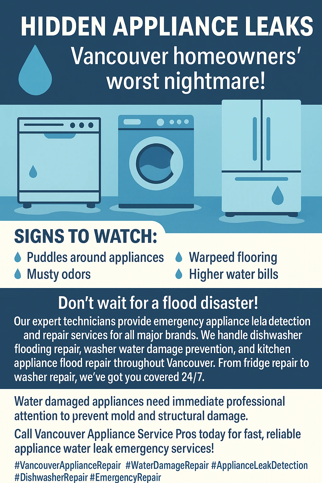 Appliance water damage Vancouver key takeaways infographic