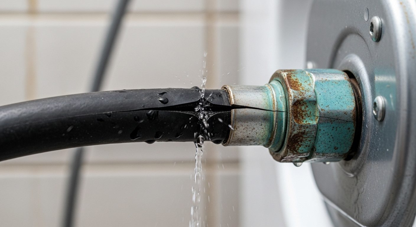 Cracked washing machine hose leak
