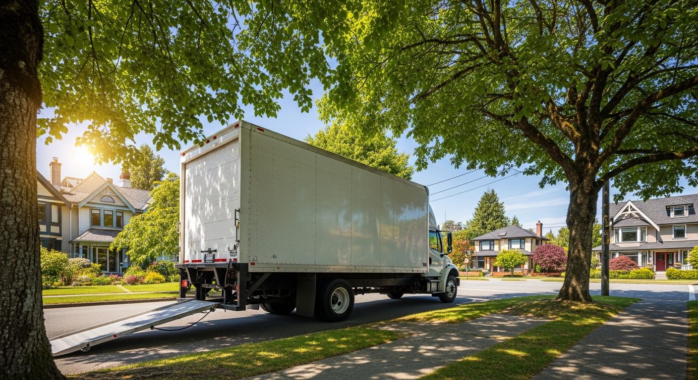 Moving truck in a Vancouver neighborhood