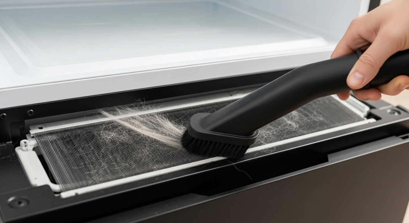 Cleaning refrigerator condenser coils for maintenance