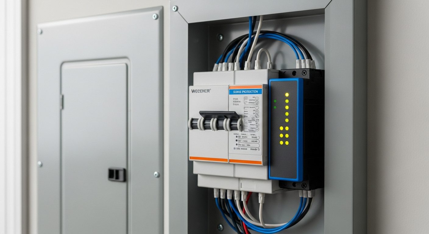 Whole home surge protection installed in an electrical panel