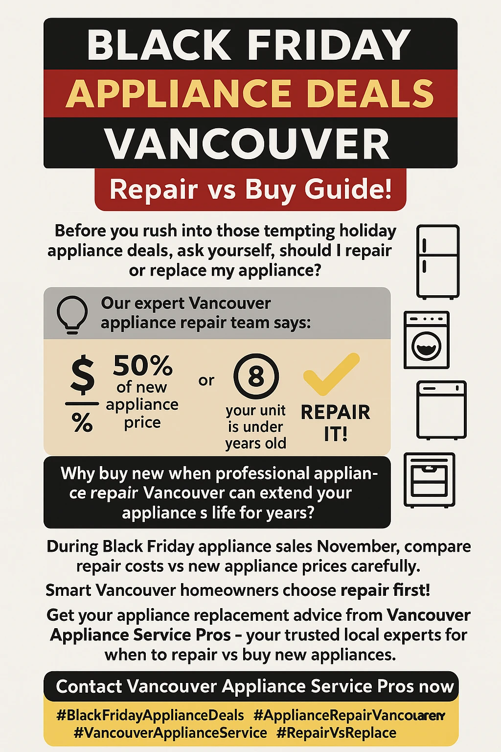 Appliance repair vs new appliance Vancouver decision guide infographic