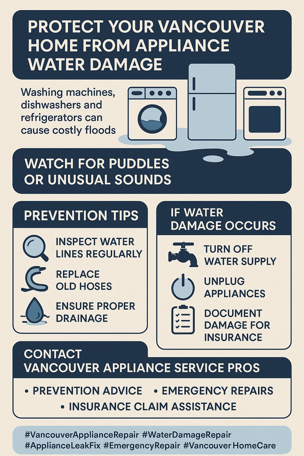 Appliance water damage repair Vancouver key takeaways infographic