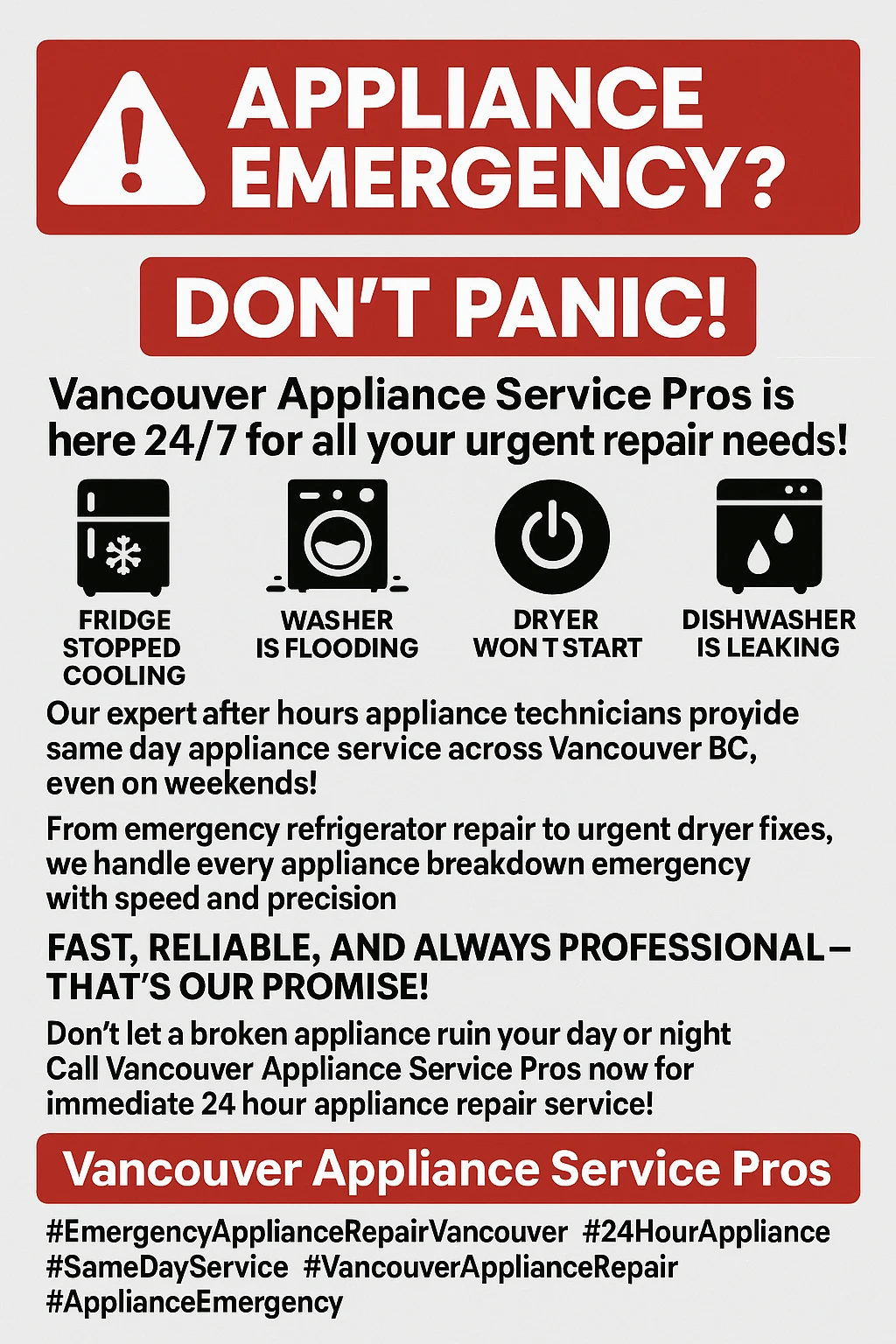 Emergency Appliance Repair Vancouver Key Takeaways Infographic