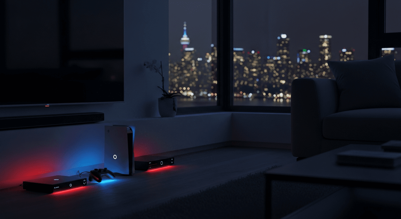 Energy vampire standby lights in Vancouver living room