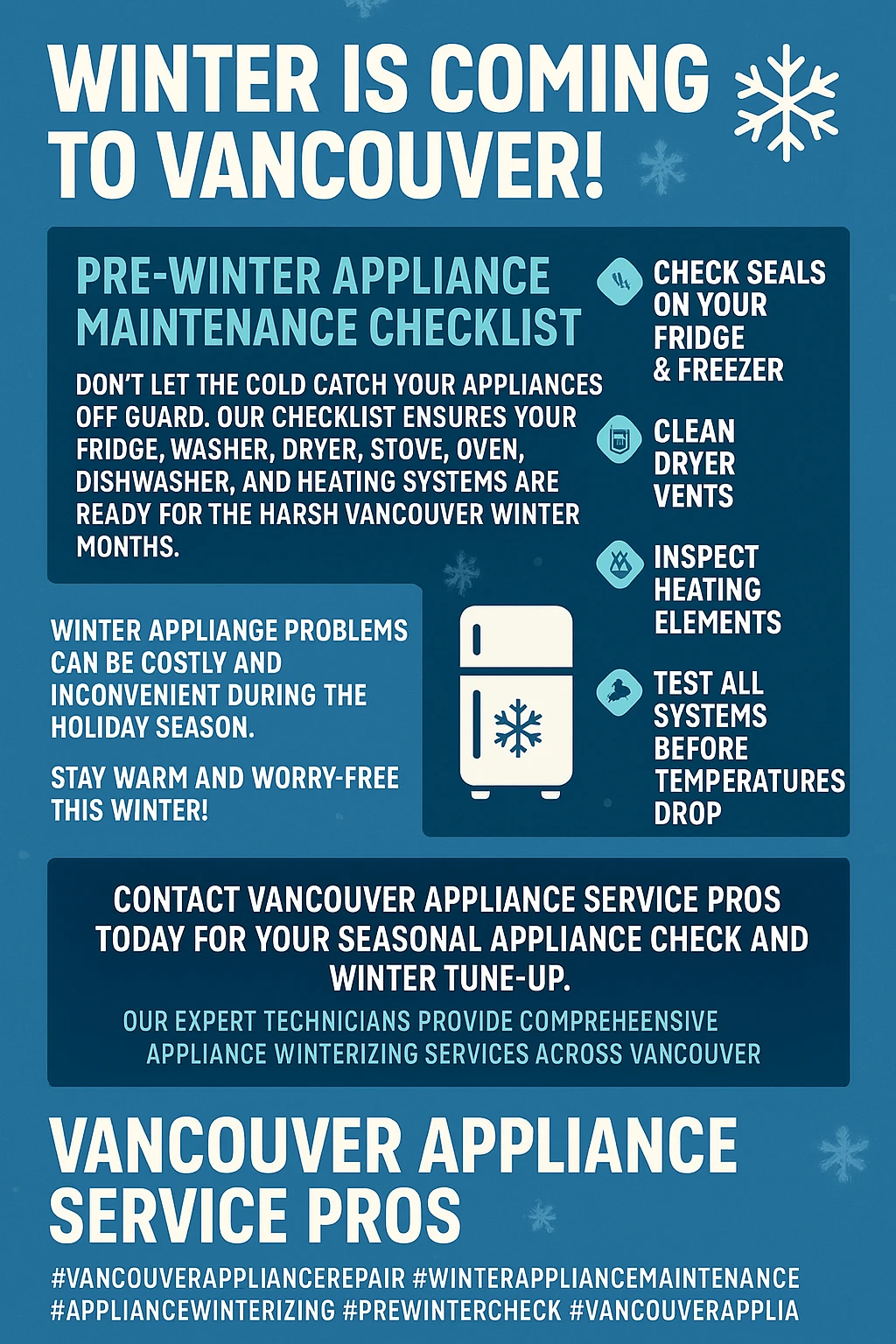 Vancouver appliance winter preparation key takeaways infographic