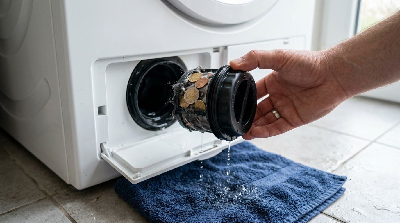 cleaning washing machine debris filter clog