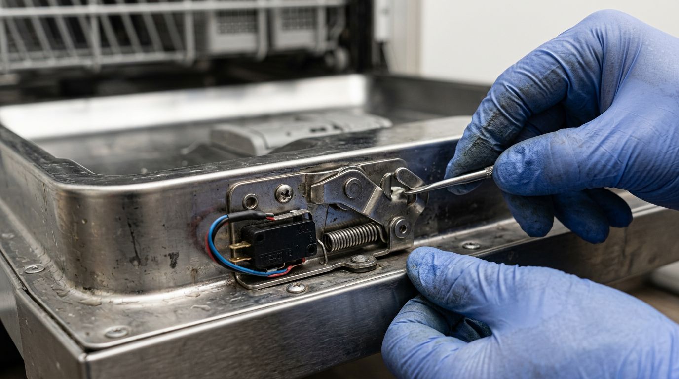 Dishwasher door latch inspection and repair