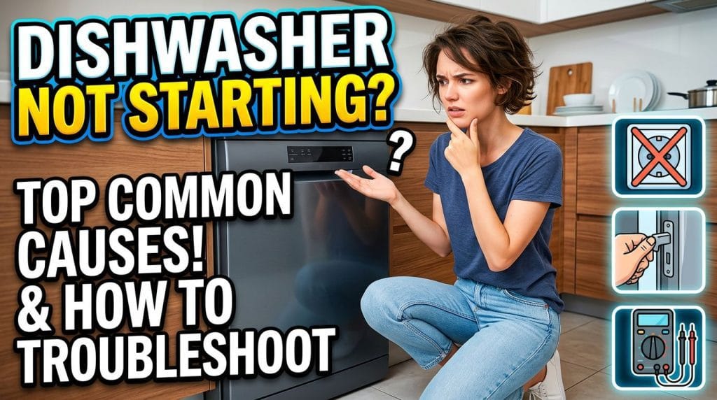 Blog thumbnail for an article on the topic of dishwasher not starting, common causes and how to troubleshoot them.