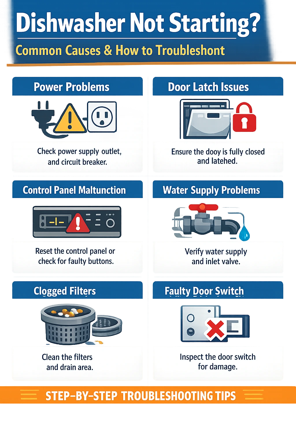 Dishwasher Not Starting Troubleshooting Key Takeaways Infographic