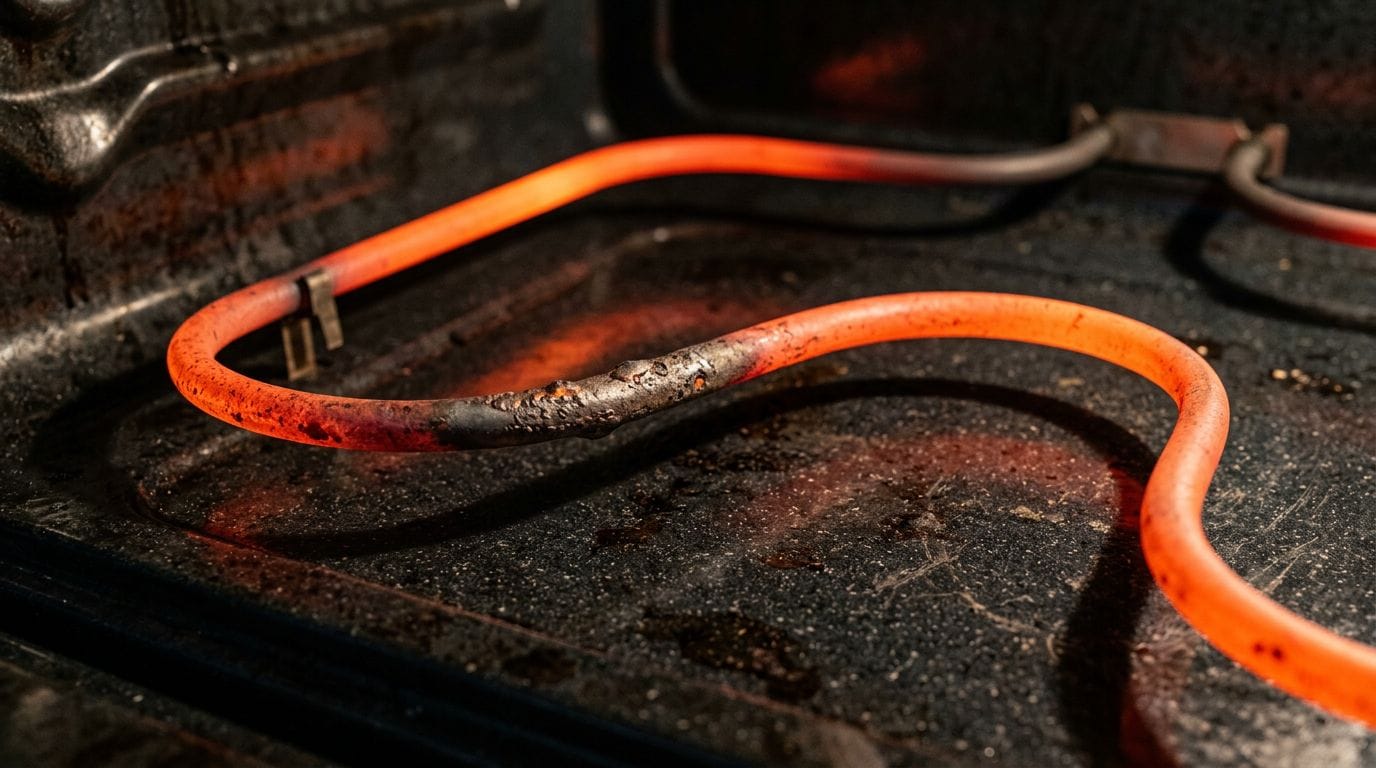 Electric oven bake element glowing red