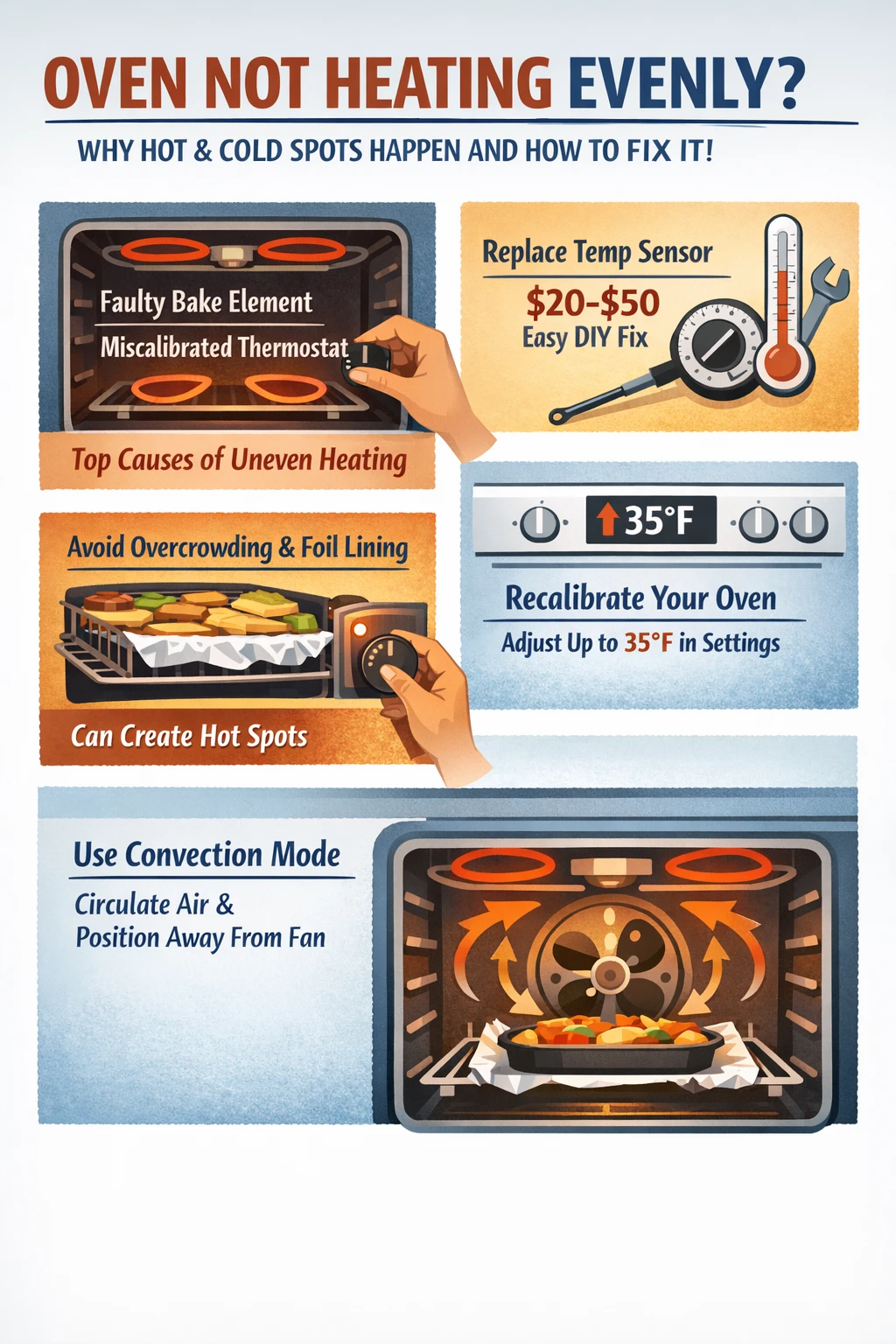 Oven not heating evenly key takeaways infographic