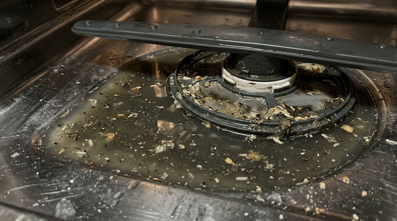 Dishwasher with standing water at the bottom of the tub