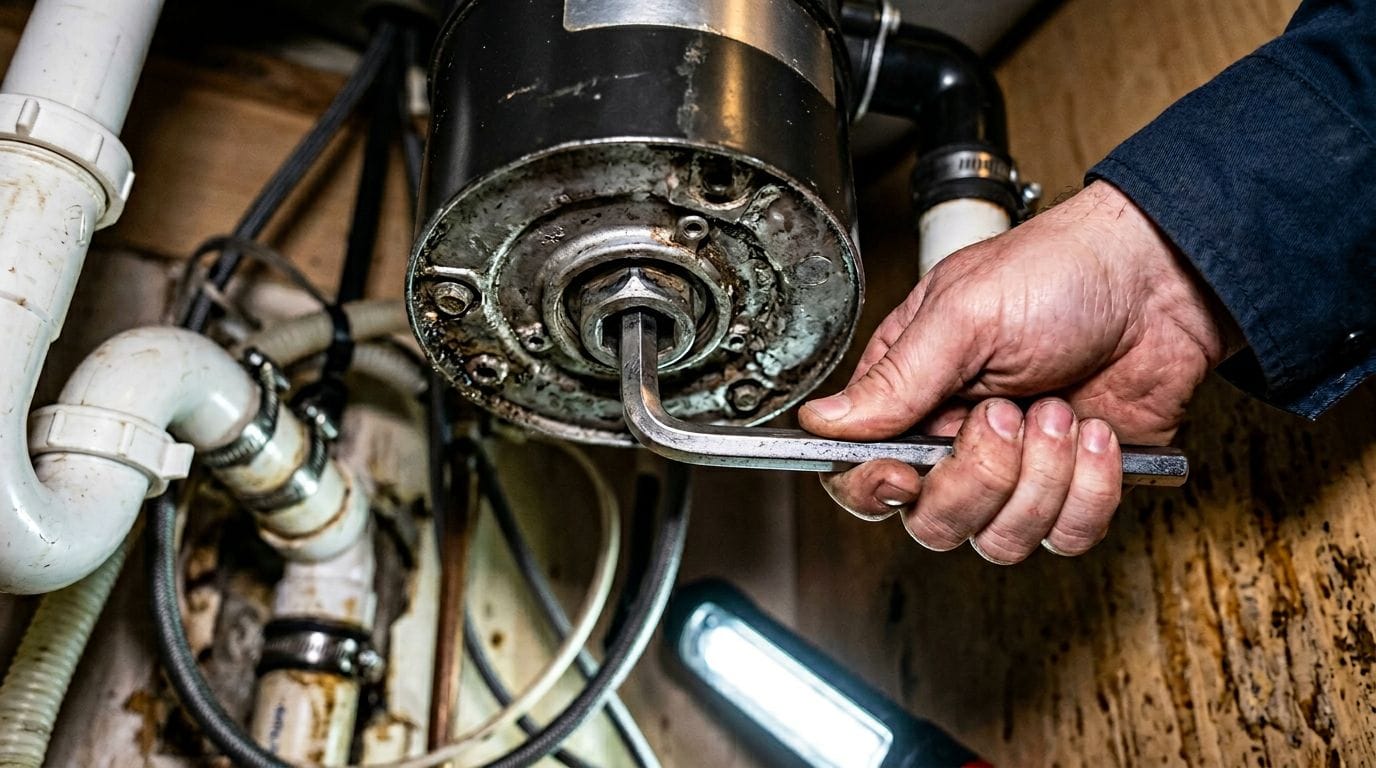 unjamming garbage disposal with hex wrench