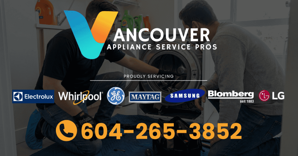 Image showing a Vancouver Appliance Service Pros technician doing appliance repair in Vancouver with a customer and some of the brands serviced by the company.