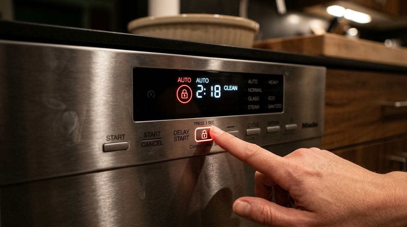 Dishwasher control panel lock indicator light