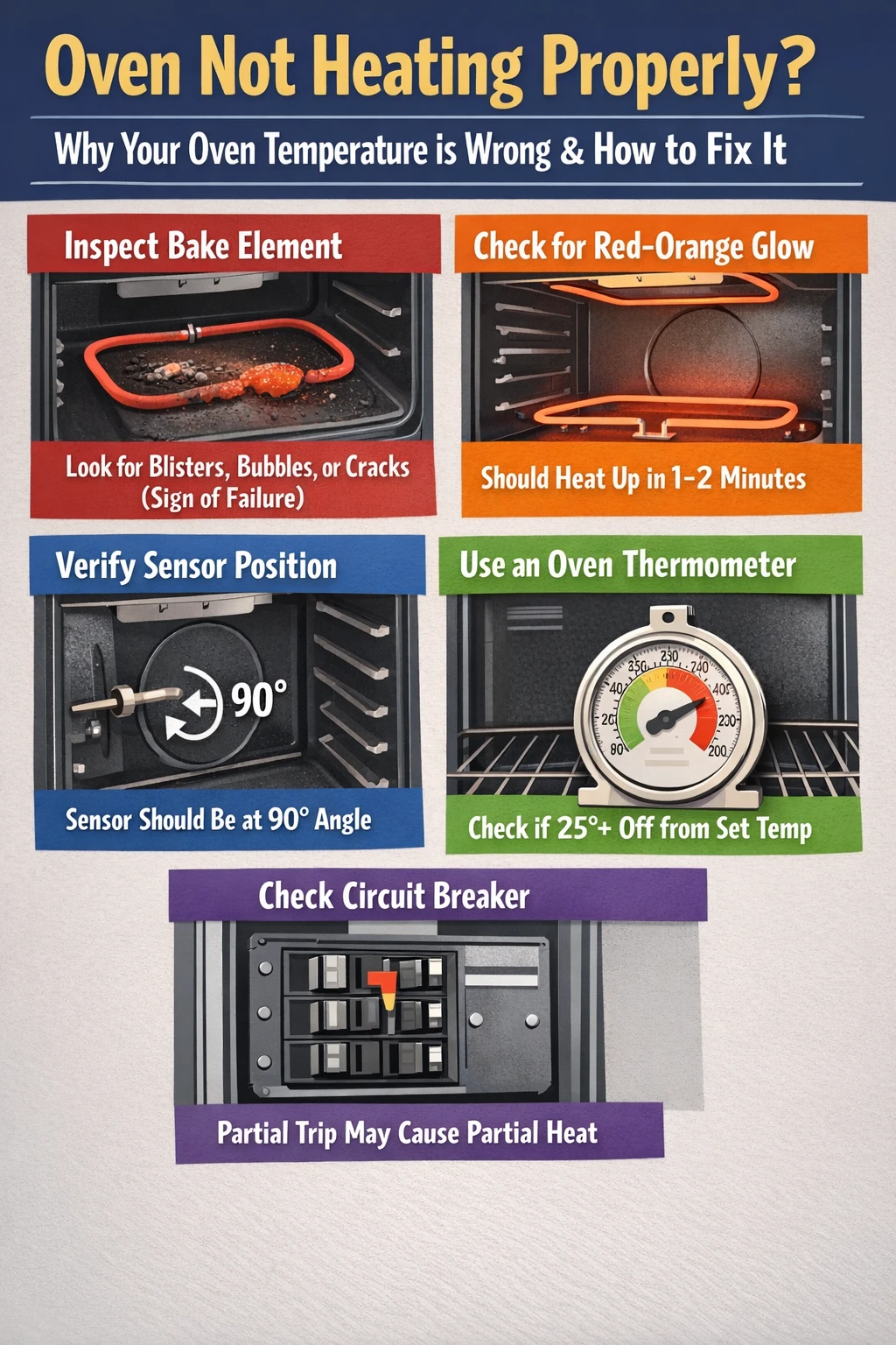 oven not heating properly troubleshooting infographic