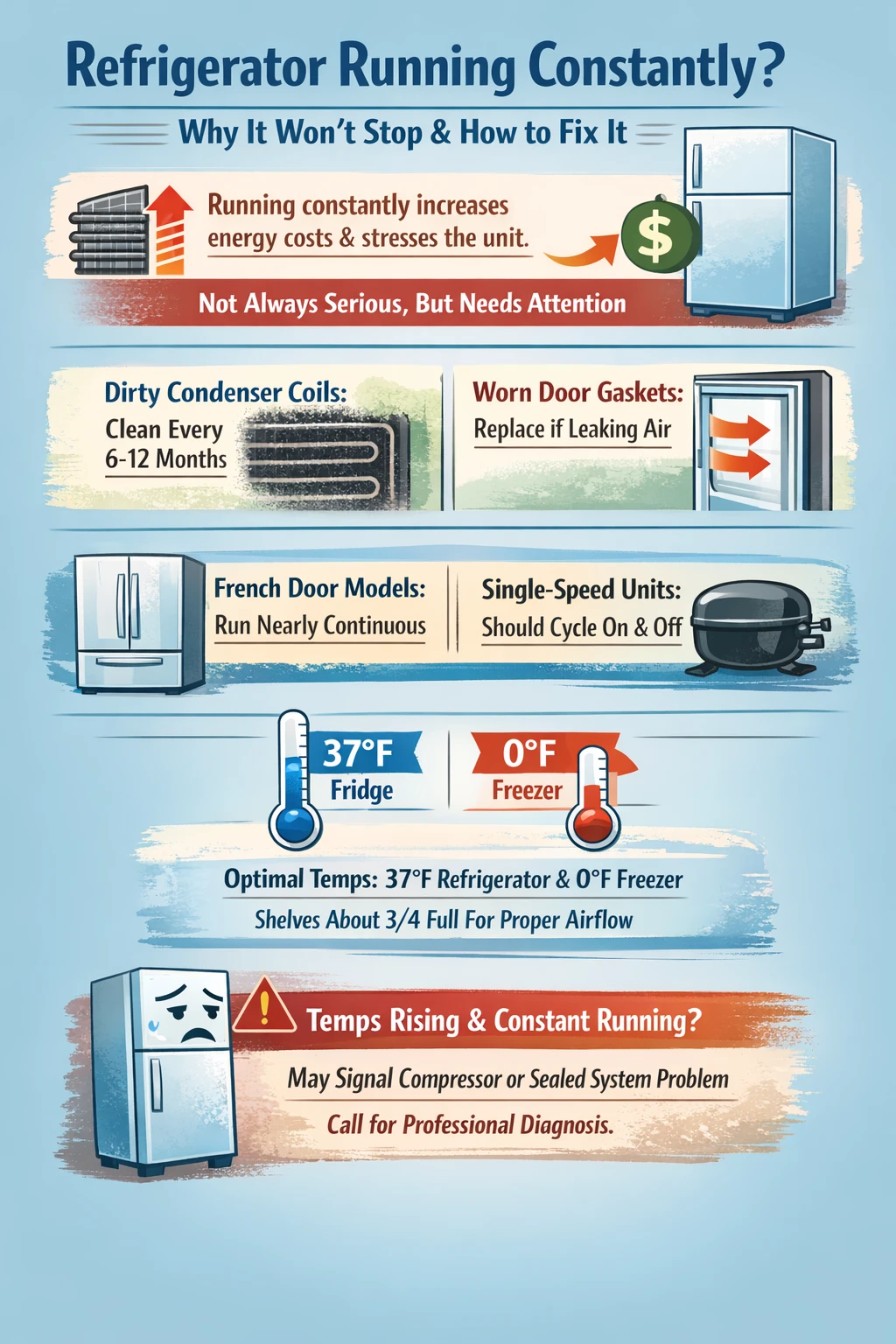 Reasons for refrigerator running constantly infographic