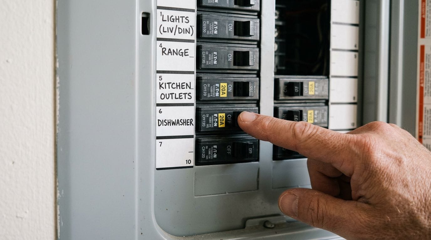 Resetting dishwasher circuit breaker panel